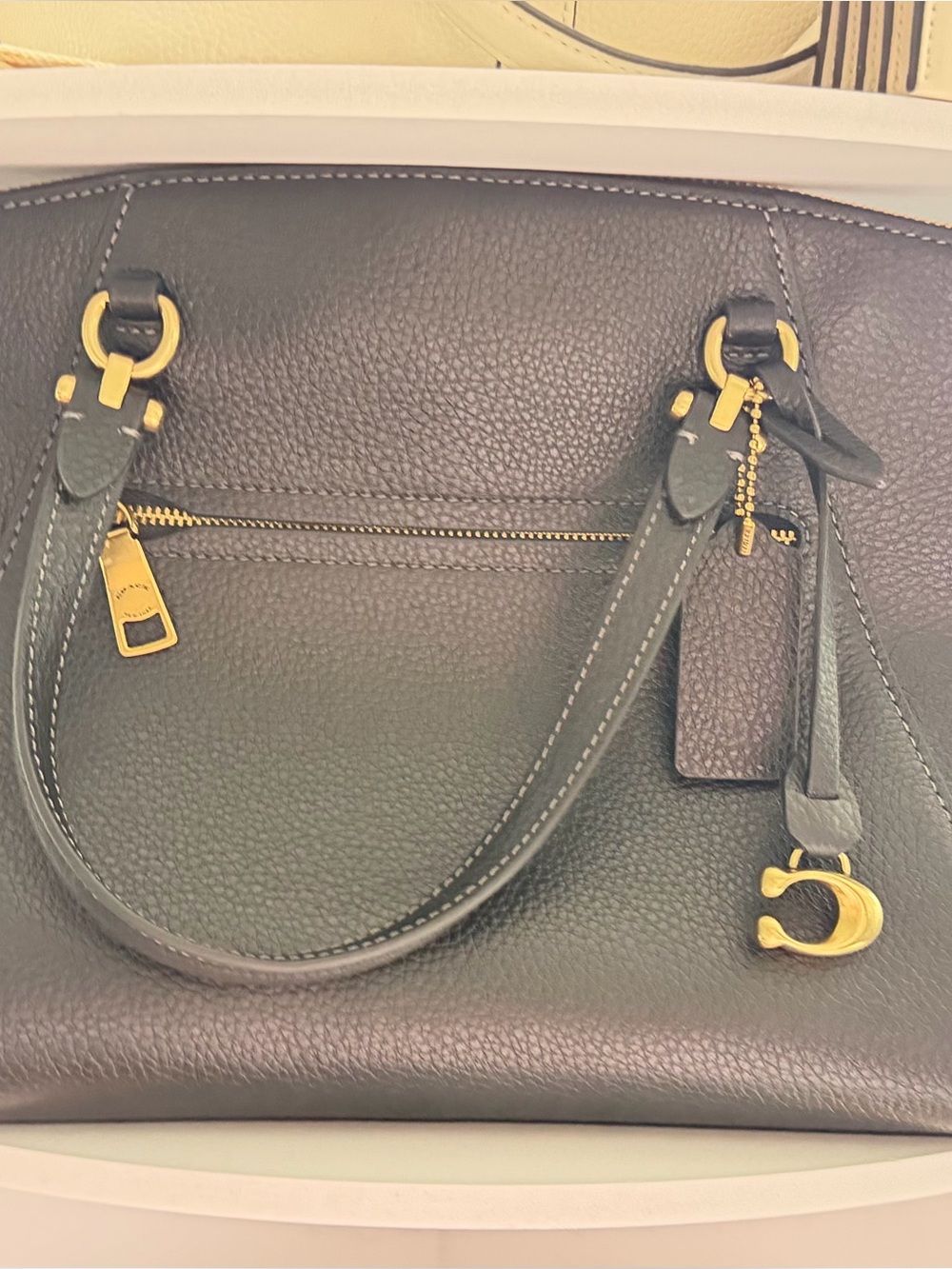Coach Black Pebbled Leather Tote Satchel Shoulder Bag with Gold Hardware